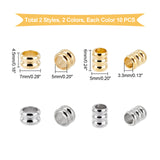 40pcs 4 Style 304 Stainless Steel Beads, Grooved Column, Golden & Stainless Steel Color, 10pcs/style