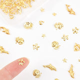 120Pcs 8 Style Alloy Cabochons, for DIY Crystal Epoxy Resin Material Filling, Marine Organism, Golden, 15pcs/style