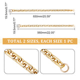 2Pcs 2 Style CCB Plastic Rectangle Cross Chain Bag Straps, with Alloy Spring Gate Ring, Light Gold, 56~65cm, 1pc/style