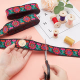 Ethnic Style Embroidery Polyester Ribbons, Jacquard Ribbon, Tyrolean Ribbon, Garment Accessories, Flower Pattern, Camellia, 1-1/4 inch(33mm), 0.5mm, about 7.66 Yards(7m)/pc