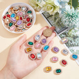 64Pcs 8 Colors Rectangle Octagon Sew on Rhinestone, Transparent Glass Rhinestone Multi-Strand Links, with Light Gold Tone Zinc Alloy Settings, Faceted, Mixed Color, 21x17.5x5mm, 8pcs/color