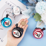 I Love My Bike Alloy Bicycle Bells, with Plastic Finding & Resin Sticker, Bicycle Accessories, Round, Black, 54x69x53mm