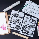 4Pcs 4 Styles Floral Plastic Drawing Stencil, Hollow Hand Accounts Ruler Templat, For DIY Scrapbooking, White, 262.5x176mm