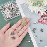 72Pcs 9 Styles Tibetan Style Zinc Alloy Connector Charms, Butterfly & Bird & Flat Round, Antique Silver, 11~21x14~22x2mm, Hole: 1~2mm, 8pcs/style