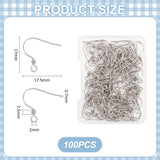 100Pcs 304 Stainless Steel Earring Hooks, Ear Wire, French Hooks with Coil, Stainless Steel Color, 17x17.5x2.5mm, Hole: 2mm, Pin: 0.7mm