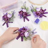 Silk Cloth Flower Boutonniere Brooch, Platic Lapel Pin for Wedding Party, Indigo, 125x80x44mm, Pin: 0.7mm