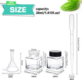 Glass Fountain Pen Ink Bottle, with ABS Plastic Bottle Cap, Mini Transparent Plastic Funnel Hopper, 2ml Disposable Plastic Dropper, Cuboid, Clear, 3.85x3.85x5.05cm, Capacity: 30ml, 22pcs/box