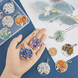 14Pcs 7 Styles Zinc Alloy European Dangle Charms, with Natural Mixed Stone Chip Beads, Flat Round with Tree of Life, Antique Silver, 54~54.5x38~39.5x4~6mm, Hole: 4~5mm, 2pcs/style