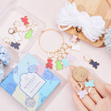 Alloy Enamel Bear Pendant Locking Stitch Markers, with 304 Stainless Steel Leverback Earring & Brass Wine Glass Charm Rings Stitch Marker, Mixed Color, 3.7cm, 7 colors, 2pcs/color, 14pcs/set