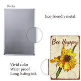 Iron Sign Posters, for Home Wall Decoration, Rectangle with Word Bee Happy, Bees Pattern, 300x200x0.5mm