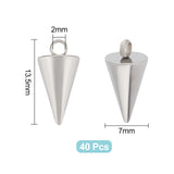 304 Stainless Steel Pendants, Spike/Cone, Stainless Steel Color, 13.5x7mm, Hole: 2mm, 40pcs/box