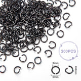 200Pcs 304 Stainless Steel Open Jump Rings, Electrophoresis Black, 20 Gauge, 5x0.8mm, Inner Diameter: 3mm