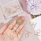 10Pcs Brass Toggle Clasps, Ring with Flower, Real 18K Gold Plated, Ring: 18.5x13x2mm, Hole: 1mm, Bar: 22x5x3mm, Hole: 1mm