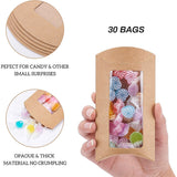 Kraft Paper Pillow Candy Box, with Clear Window, for Wedding Favors Baby Shower Birthday Party Supplies, Sandy Brown, Fold: 7.1x12.2x2cm