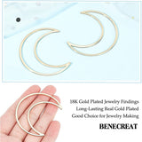 Brass Linking Rings, Moon, Real 18K Gold Plated, 49x40x1mm, 10pcs/box