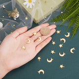 304 Stainless Steel Charms & Pendants, Star/Moon, Golden, 11.5~16x9.5~11x0.9~1mm, Hole: 1.4mm, 40pcs/box