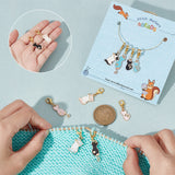 Cat Pendant Stitch Markers, Alloy Enamel Crochet Lobster Clasp Charms, Locking Stitch Marker with Wine Glass Charm Ring, Mixed Color, 2.7~3.5cm, 3 style, 3pcs/style, 9pcs/set, 2 sets/box