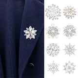 8Pcs 8 Style Crystal Rhinestone Snowflake Brooch Pins with Imitation Pearl Beaded, Alloy Badges for Women, Platinum, 33.5~47.5x32.5~48.5x3~14mm, Pin: 0.6~0.8mm, 1Pc/style