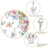 4 Sets Eco-Friendly Transparent Acrylic Pendants, with Platinum Tone Tibetan Style Alloy Beads and 304 Stainless Steel Lobster Claw Clasps, Angel & Fairy, Mixed Color, 32mm, 9pcs/set