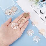 30Pcs 5 Style Rack Plating Brass Filigree Pendants, Long-Lasting Plated, Flat Round with Tree of Life Charm, Nickel Free, Mixed Color, 32x30x0.4mm, Hole: 1.1~1.2mm, 6pcs/style