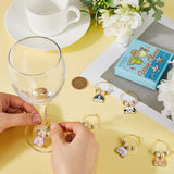 10Pcs Alloy Enamel Wine Glass Charms, with Glass Beads and Brass Findings, Cat Shape, Mixed Color, 46mm