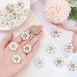 24Pcs 2 Colors Alloy Rhinestone Cabochons, with with ABS Plastic Imitation Pearl, Flower, Golden & Silver, 27.5x9mm, 12pcs/color