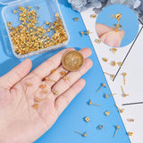 304 Stainless Steel Stud Earring Findings, with Loop and Ear Nut/Earring Backs, Golden, 7x4mm, Hole: 2mm, Pin: 0.7mm, 100pcs/box