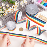 6 Yards 3 Style Flat Rainbow Color Polyester Elastic Cord/Band, Webbing Garment Sewing Accessories, Stripe Pattern, Mixed Color, 20~38mm, about 2 yards/style