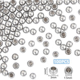 202 Stainless Steel Beads, Half Drilled, Round, Stainless Steel Color, 3x2mm, Hole: 2mm, 100pcs/box