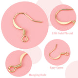 100Pcs Brass Earring Hooks, with Horizontal Loop, Long-Lasting Plated, Real 18K Gold Plated, 17x16x0.7mm, Hole: 2mm, 21 Gauge, Pin: 0.7mm