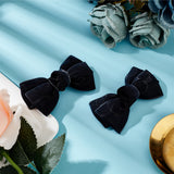 Polyester Bowknot Shoe Decorations, Detachable Shoe Buckle Clips, with Iron Findings, Black, 59x101x18mm
