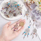 30Pcs 5 Styles Woven Net/Web with Wing Tibetan Style Alloy Pendant Decorations, with Gemstone Chip & Wood Beads, 89~95mm, 6pcs/style