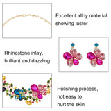 Colorful Rhinestone Flower of Life Pendant Necklace & Dangle Stud Earrings, Alloy Jewelry Set for Women, Light Gold, Necklace: 18.5 inch(47.2cm), Earring: 44mm, Pin: 0.9mm
