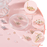 6 Pairs 2 Colors Brass Grass Shape Stud Earring Findings, with Horizontal Loops & 50Pcs Jump Rings & 50Pcs Plastic Ear Nuts, Platinum & Golden, 14.2x7.5mm, Hole: 1mm, Pin: 0.8mm, 3 Pairs/color