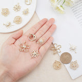 14Pcs 7 Styles Alloy Pendants, with Rhinestone and ABS Plastic Imitation Pearl Beads, Flat Round & Flower & Sun, Light Gold, 2pcs/style