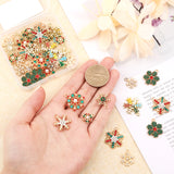40Pcs 10 Style Alloy Pendants, with Colorful Rhinestone, Christmas Snowflake, Matte Gold Color, 15~24.5x11~19.5x2~5.5mm, Hole: 1.6~2.2mm, 4Pcs/style