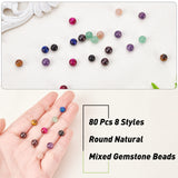 80Pcs 8 Style Natural Mixed Gemstone Beads, Round, 6mm, Hole: 1mm, 10pcs/style