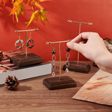 3 Sets 3 Sizes Iron Earring Display Stand Set, with Coconut Brown Wooden Base, T-Bar, Golden, Finish Product: 8x5x9.7~16cm, about 1 size/set