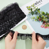 Chinlon Pleated Lace Trim, with Sequin, for Sewing, Gift Package Wrapping, Floral Designing, Black, 1-1/8 inch(30mm), about 12.03 Yards(11m)/Card