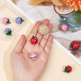 12Pcs 3 Colors Baking Painted Brass Bell Pendants, Strawberry Charm, Mixed Color, 21.5x17.5x17mm, Hole: 2mm, 4pcs/color