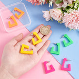 4 Pairs 4 Colors Acrylic Trapezoid Stud Earrings with 304 Stainless Steel Pins, Half Hoop Earrings for Women, Mixed Color, 30x24x6mm, Pin: 0.8mm, 1 Pair/color