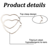 4 Pairs 4 Colors Titanium Steel Heart Hoop Earrings for Women, Mixed Color, 53x42x2mm, Pin: 0.8~1.2x0.5mm, 1 Pair/color