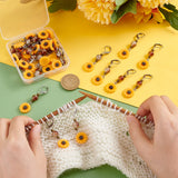 30Pcs Sunflower Resin Charm Stitch Marker with Glass Bead, with 304 Stainless Steel & Brass Findings, Gold, 55mm, Pin: 0.5mm