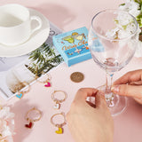 Alloy Enamel Wine Glass Charms, with Glass Beads and Brass Wine Glass Charm Rings, Heart, Mixed Color, 45mm, 8pcs/box