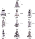 Tibetan Style Bead Cones, Alloy & Brass & CCB Plastic Bead Cones, Antique Silver, 14~18x9~16x7~9mm, Hole: 1~10mm, 6pcs/compartment, 60pcs/box