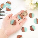 Ornaland Resin & Wood Pendants, Flat Round, Turquoise, 28.5x3.5~4mm, Hole: 1.5mm, 10pcs/box