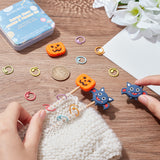 12Pcs 6 Colors Baking Painted Zinc Alloy Knitting Stitch Marker Rings, Crochet Clips, with 4Pcs 2 Style Halloween Theme Bat & Pumpkin Jack-O'-Lantern Shape Silicone Beads, Mixed Color, 1.45~2.5x1.45~3.45x0.1~0.8cm