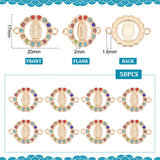 50Pcs Flat Round Alloy Connector Charms, Religion Virgin Mary Links, with Colorful Rhinestone, Nickel Free, Golden, 20x17x2mm, Hole: 1.6mm
