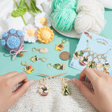 Potted Plant with Cat Alloy Enamel Pendant Stitch Markers, Crochet Leverback Hoop Charms, Locking Stitch Marker with Wine Glass Charm Ring, Mixed Color, 4~4.3cm, 6 style, 2pcs/style, 12pcs/set, 2 sets/box