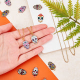 Alloy Enamel Charms, Cadmium Free & Lead Free, Sugar Skull, Mixed Color, Light Gold, 22x13x1.8~2.7mm, Hole: 2mm